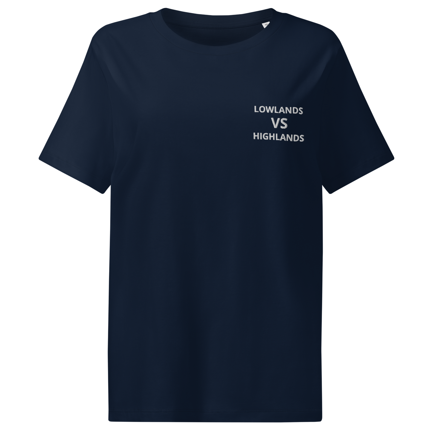 Women’s organic ribbed neck t-shirt "Lowlands VS Highlands"